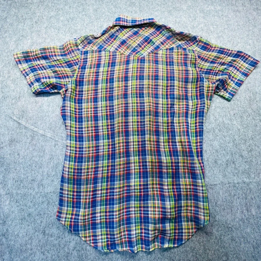 Vintage Sears Western Wear Shirt Men Medium Multi Plaid Pearl Snap Short Sleeve - Picture 7 of 8